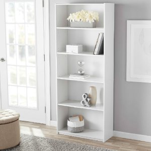 Mainstays 71" 5-Shelf Standard Bookcase, White