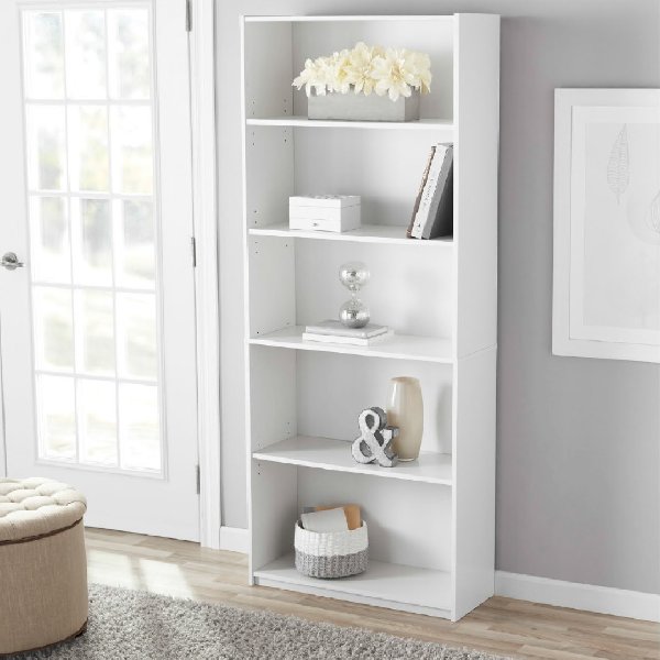 71" 5-Shelf Standard Bookcase, White