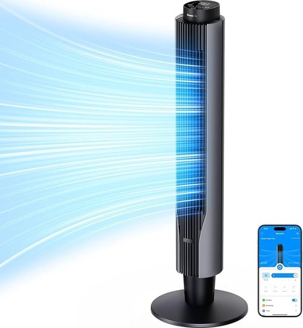 GoveeLife Smart Tower Fan 2023 Upgraded, 42 Inch WiFi with Aromatherapy and Temp Sensor, Oscillating 8 Speeds 4 Modes up to 25ft/s, 24H Timer Tower, 27dB Quiet Floor for Bedroom