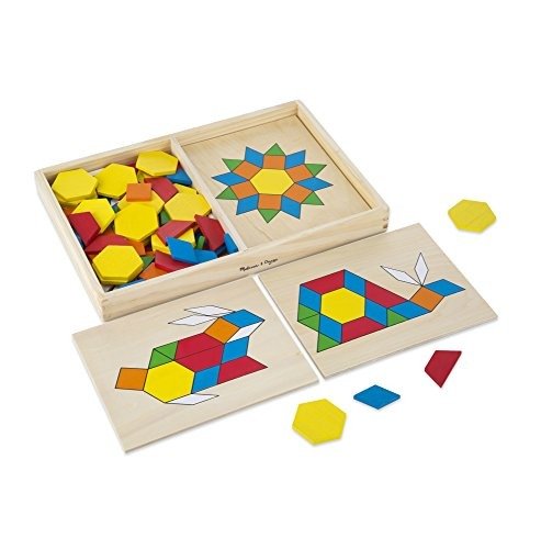 Pattern Blocks and Boards - Classic Toy With 120 Solid Wood Shapes and 5 Double-Sided Panels
