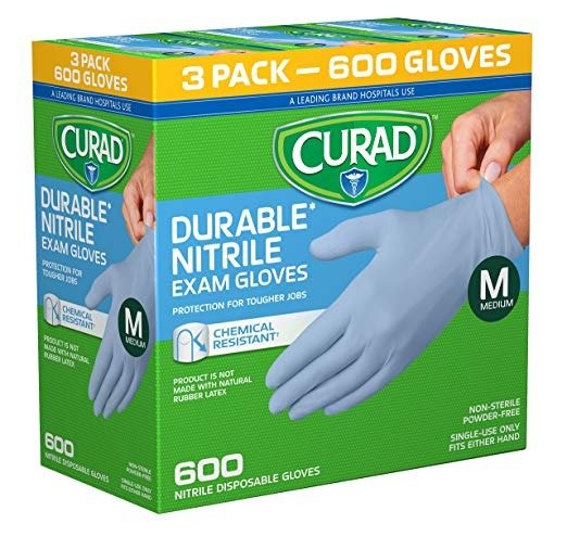 Disposable Nitrile Exam Gloves, Chemical Resistant, Durable, Powder-Free, Fits Either Hand, Medium, Blue, (600 Count)