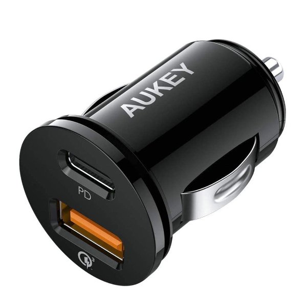 USB-C and USB-A Dual Car Charger w/ Power Delivery + QC 3.0
