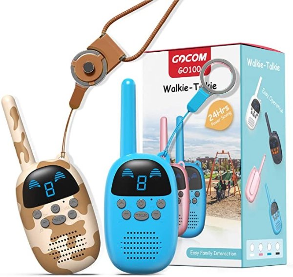 Walkie Talkies for Kids, Kids Toys Handheld Child Gift Walky Talky, Two-Way Radio Boys & Girls Toys Age 4-12, for Indoor Outdoor Hiking Adventure Games (Blue+MCbrown)