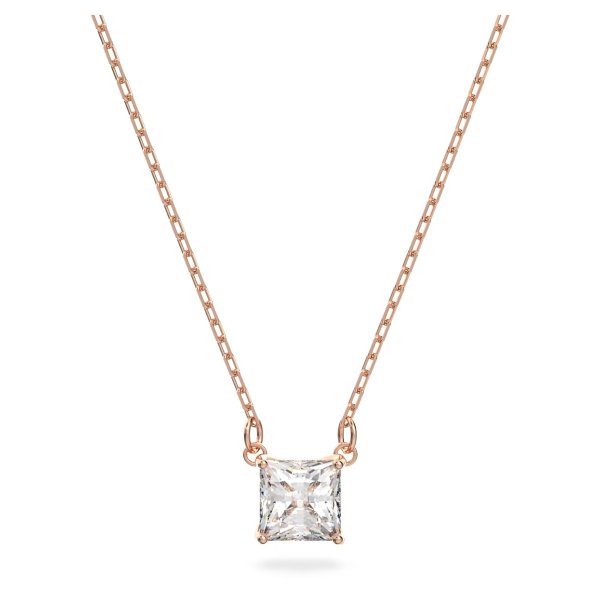 Attract necklace Square cut, White, Rose gold-tone plated