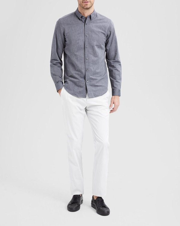 Essential Linen Hidden-Button Collar Shirt