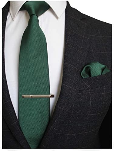 Solid Color Formal Necktie and Pocket Square Tie Clip Sets for Men