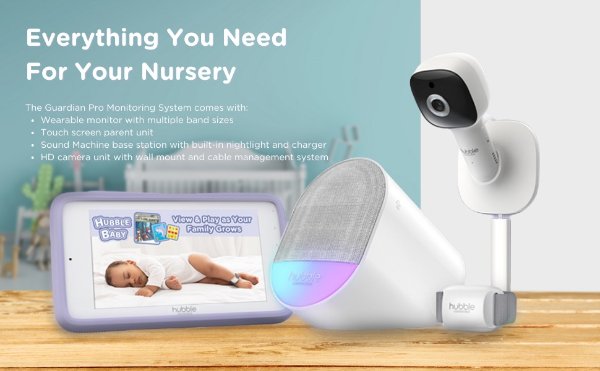 Hubble Connected Award-Winning Guardian Pro Smart Wi-Fi Enabled Baby Movement Monitor for Heart-Rate & Breathing Supervision, ft. HD Baby Camera with preloaded Soothing Sounds and White Noise
