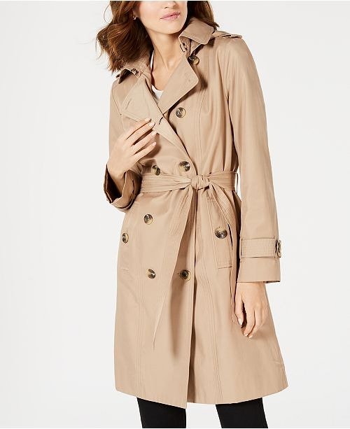 Double-Breasted Water Resistant Hooded Trench Coat, Created for Macy's