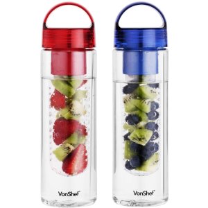 VonShef 2 Pack 700ml Fruit Infuser Water Infusing Bottle - BPA Free