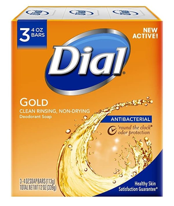 Antibacterial Deodorant Bar Soap, Gold, 4 Ounce, 3 Bars