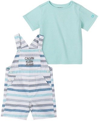 Baby Boys Cotton T-Shirt & Striped Shortalls