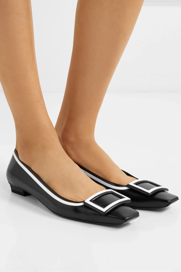 Belle Vivier Graphic patent-trimmed leather flats