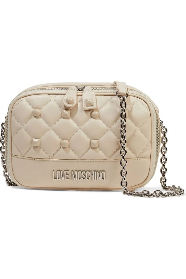 Studded quilted faux leather shoulder bag