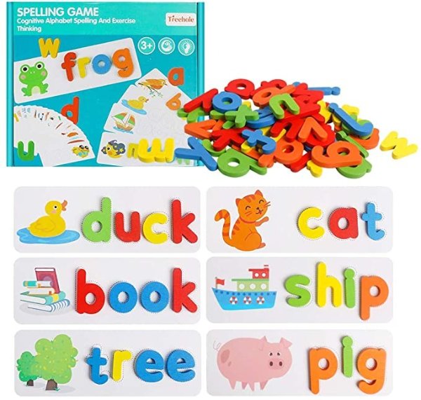HOONEW See and Spelling Learning Toy, Matching Letter Games Sight Word Flash Cards Montessori Wooden Educational Toys Gifts for Preschool Kindergarten Kids Boys Girls 3 4 5 Years Old