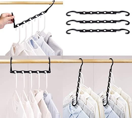 Black Magic Space Saving Hangers, Premium Smart Hanger Hooks, Sturdy Cascading Hangers with 5 Holes for Heavy Clothes, Closet Organizers and Storage, College Dorm Room Essentials 10 Pack