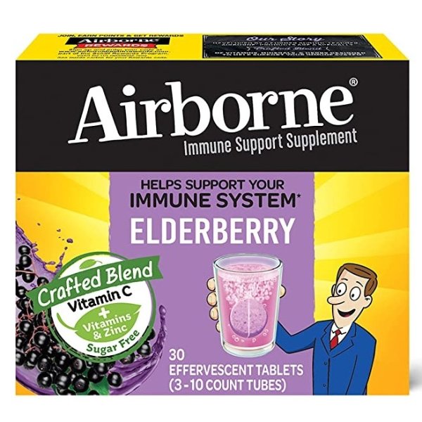 Elderberry Extract + Vitamin C 1000mg (per serving) - Effervescent Tablets (30 count in a box), Gluten-Free Immune Support Supplement, With Vitamins A C E, Zinc, Selenium, Sugar Free