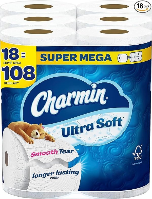 Ultra Soft Toilet Paper 18 Super Mega Rolls = 108 Regular Rolls