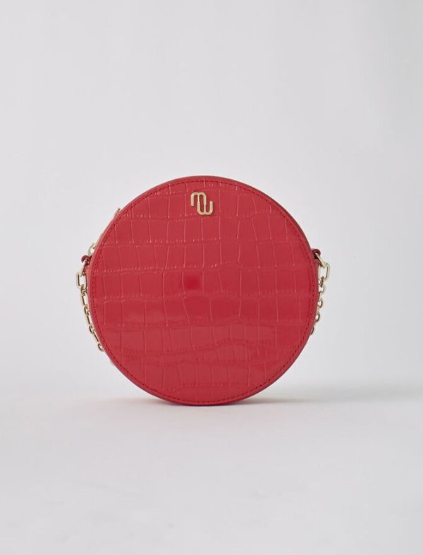 220DISQUE Round crocodile-effect leather bag