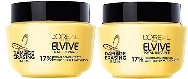 Hair Care Elvive Total Repair 5 Damage Erasing Balm, Conditioning Hair Mask for Damaged Hair, with Almond and Protein, 8.5 fl; oz, (Pack of 2)