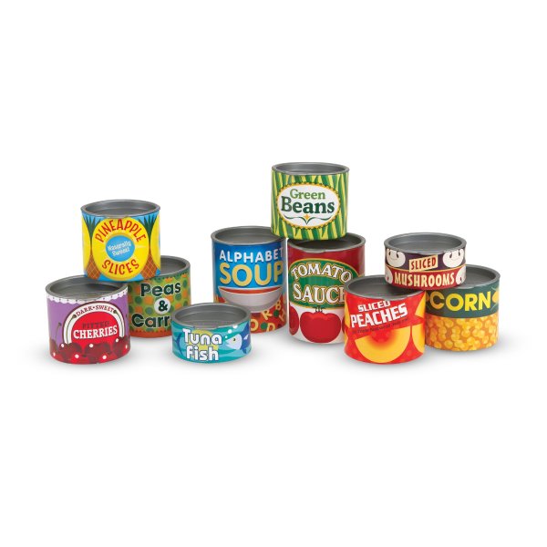 Melissa & Doug Let's Play House! Grocery Cans Play Food Kitchen Accessory - 10 Stackable Cans With Removable Lids