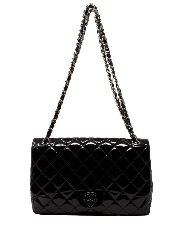 Limited Edition Black Quilted Patent Leather Jumbo Single Flap Bag