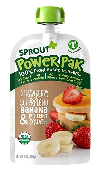 Organic Baby Food PouchesOrganic Power Pak Toddler Food Pouch, Strawberry with Superblend Banana & Butternut Squash, 4 Ounce(Pack of 12); USDA Organic, 3 Grams of Protein,Plant Powered