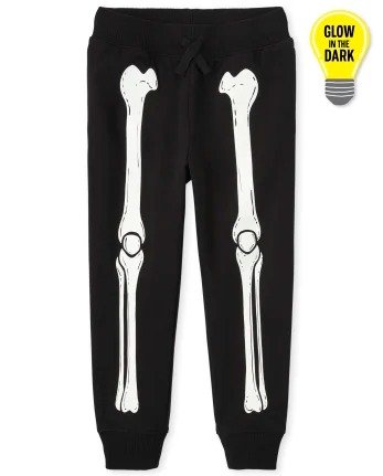 Unisex Kids Halloween Glow In The Dark Skeleton Knit Jogger Pants | The Children's Place - BLACK