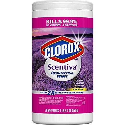 Scentiva Disinfecting Wipes, Bleach Free Cleaning Wipes - Tuscan Lavender and Jasmine, 70 Count