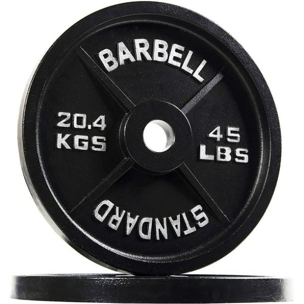 Classic Cast Iron Weight Plates for Strength Training, 2-Inch, 45-Pound, Pair