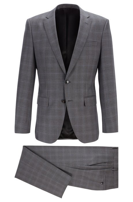 Checked slim-fit suit in traceable merino wool