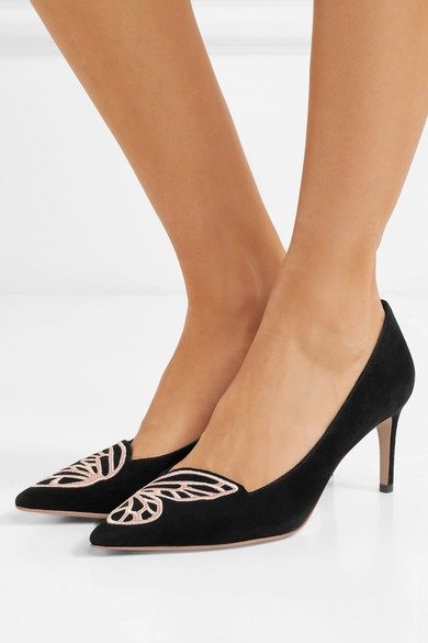Bibi Butterfly embroidered suede pumps