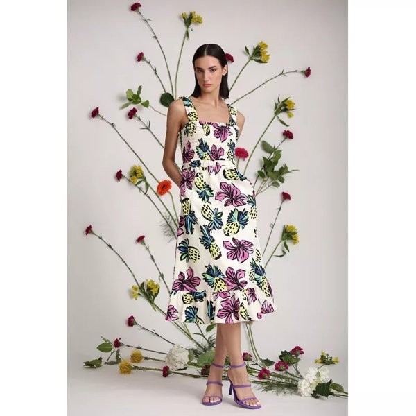 Women's Pineapple-Print Square-Neck Dress