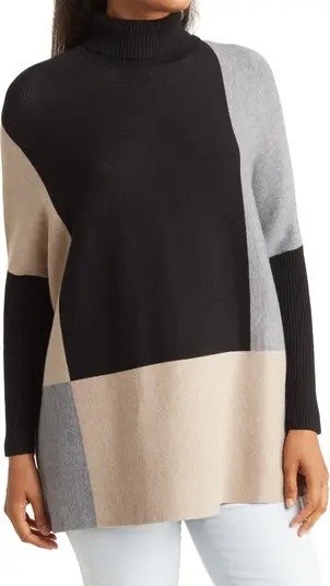 Oversize Boxy Colorblock Turtleneck Sweater