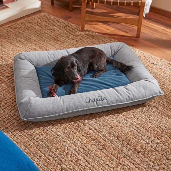 Personalized Orthopedic Bolster Dog Bed w/Removable Cover, Harbour Blue, X-Large - Chewy.com