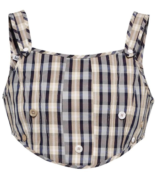 Checked cotton-blend bustier