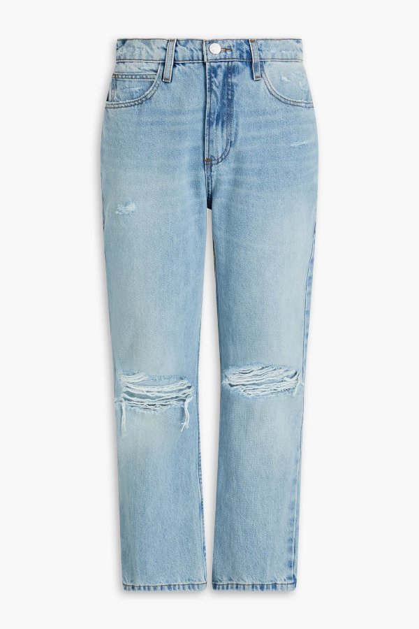 Cropped distressed high-rise bootcut jeans