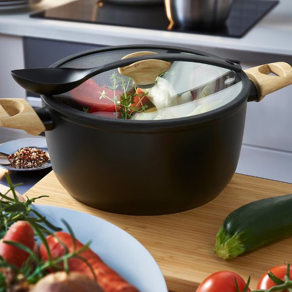 HUSKNUT Pot with lid, black, 5.0 qt