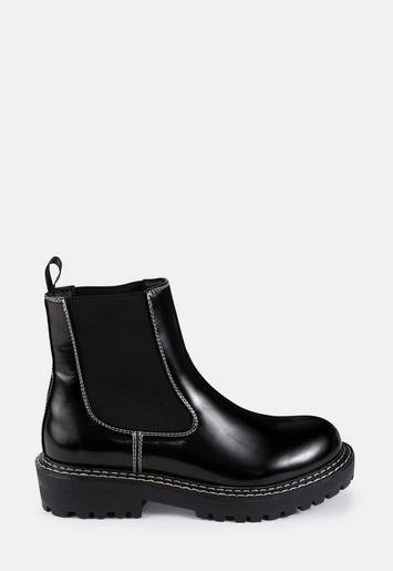 - Black Sole Stitch Chelsea Boots