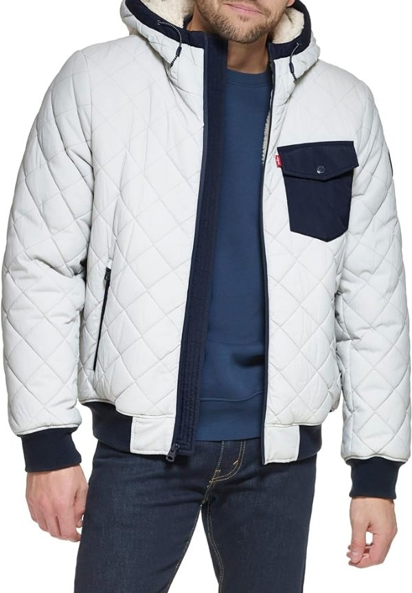 Men's Diamond Quilted Sherpa Lined Bomber Jacket