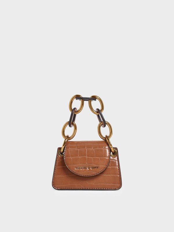 Croc-Effect Chunky Chain Handle Mini Bag