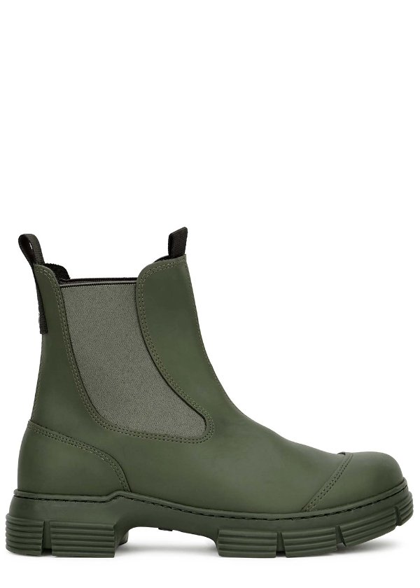 40 army green rubberised Chelsea boots
