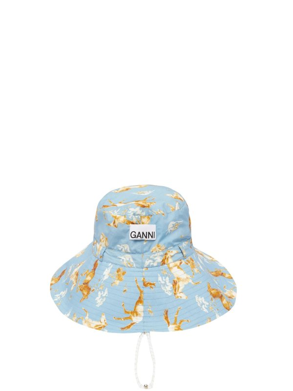 Horse-print drawcord cotton-poplin bucket hat | Ganni | MATCHESFASHION US