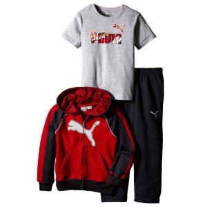 PUMA Little Boys' Reflective Cat Full Zip Hoodie with Pant and No.1 Logo Tee