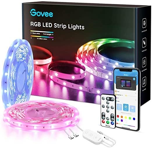 65.6FT LED Strip Lights, Govee Color Changing Bluetooth LED Light Strip, APP Control and Remote RGB Lights, 7 Scenes Mode and Music Sync LED Lights for Bedroom, Room, Kitchen, Party, 3 Ways Control