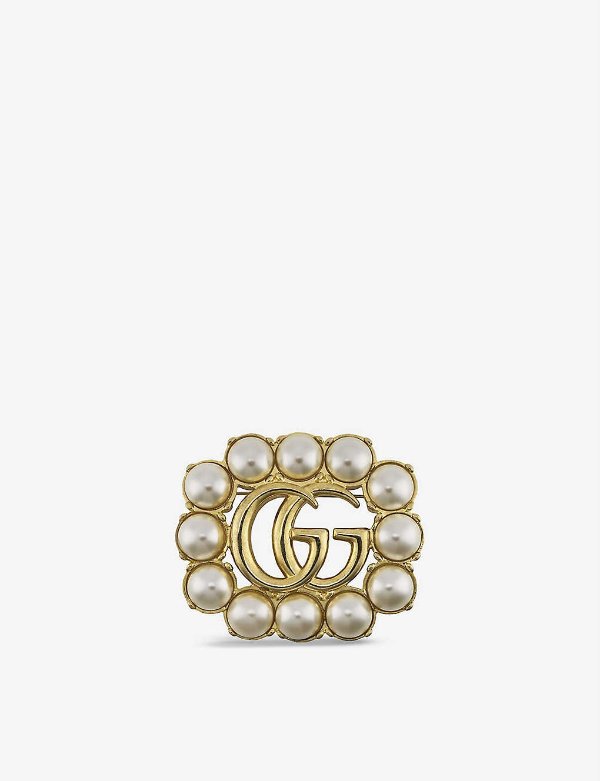 GG Marmont gold-tone and faux-pearl brooch