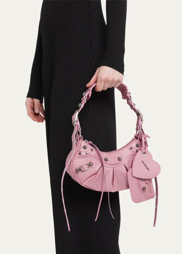 Balenciaga Women's Le Cagole Mini Bag With Chain Bb Monogram Denim In Pink