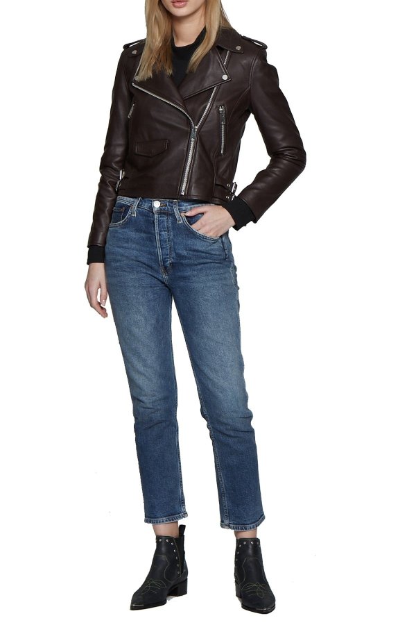Liz Leather Crop Moto Jacket