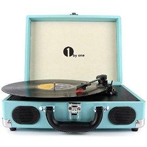 1byone Belt-Drive 3 Speed Stereo Portable Turntable with Built in Speakers, All colors