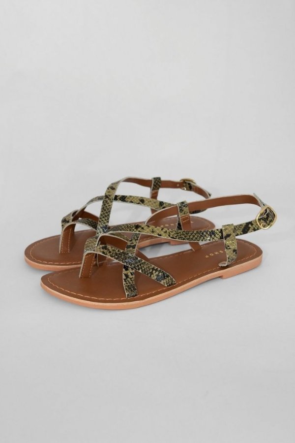 HAZY Green Leather Sandals