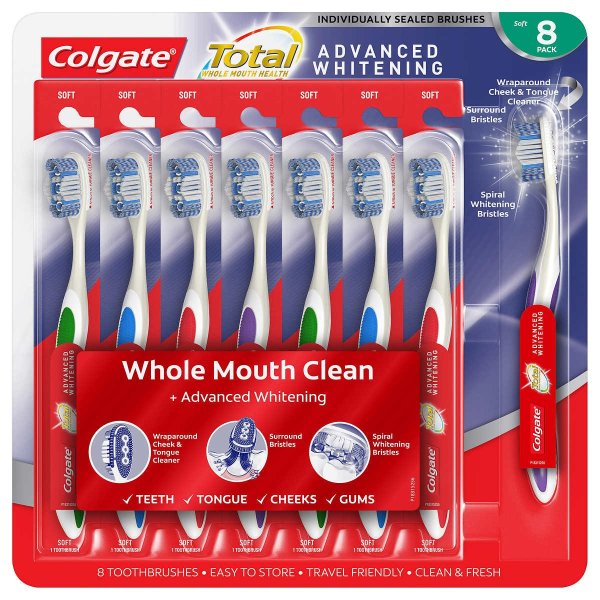 Total Advanced Whitening Toothbrush, 8-pack